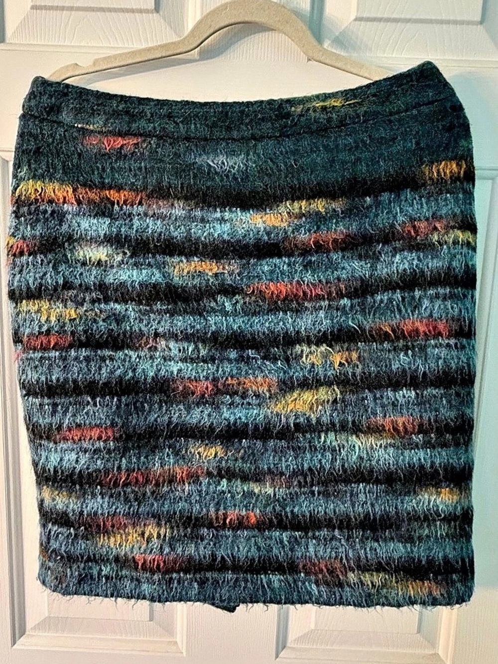 Maeve Anthropologie Striped Wool Blend Mini Skirt in Blue & Multicolor Sz 12